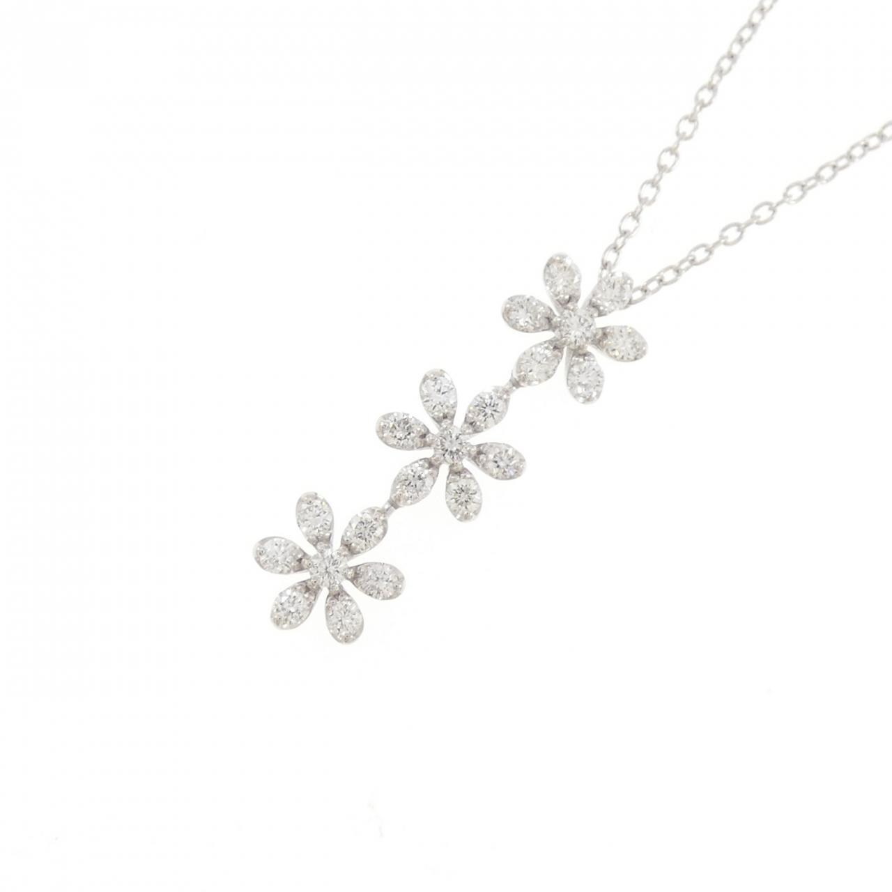 K18WG フラワー ダイヤモンド ネックレス 0.51CT