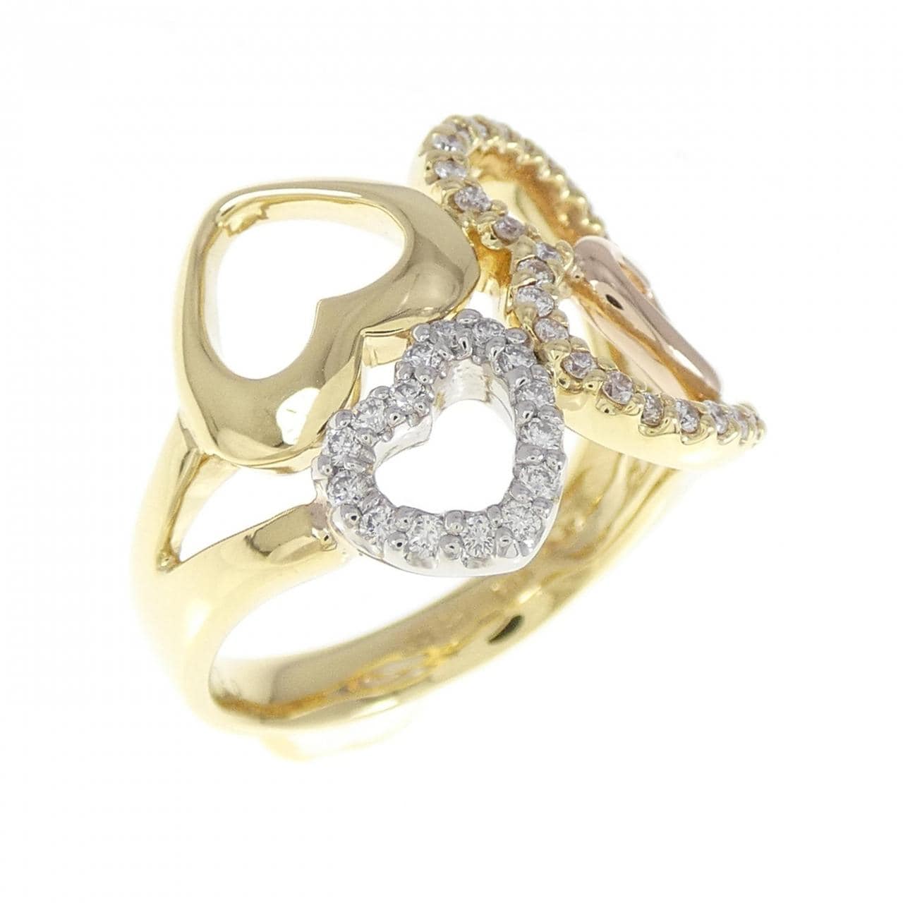 K18YG/PT/K18PG ハート ダイヤモンド リング 0.30CT
