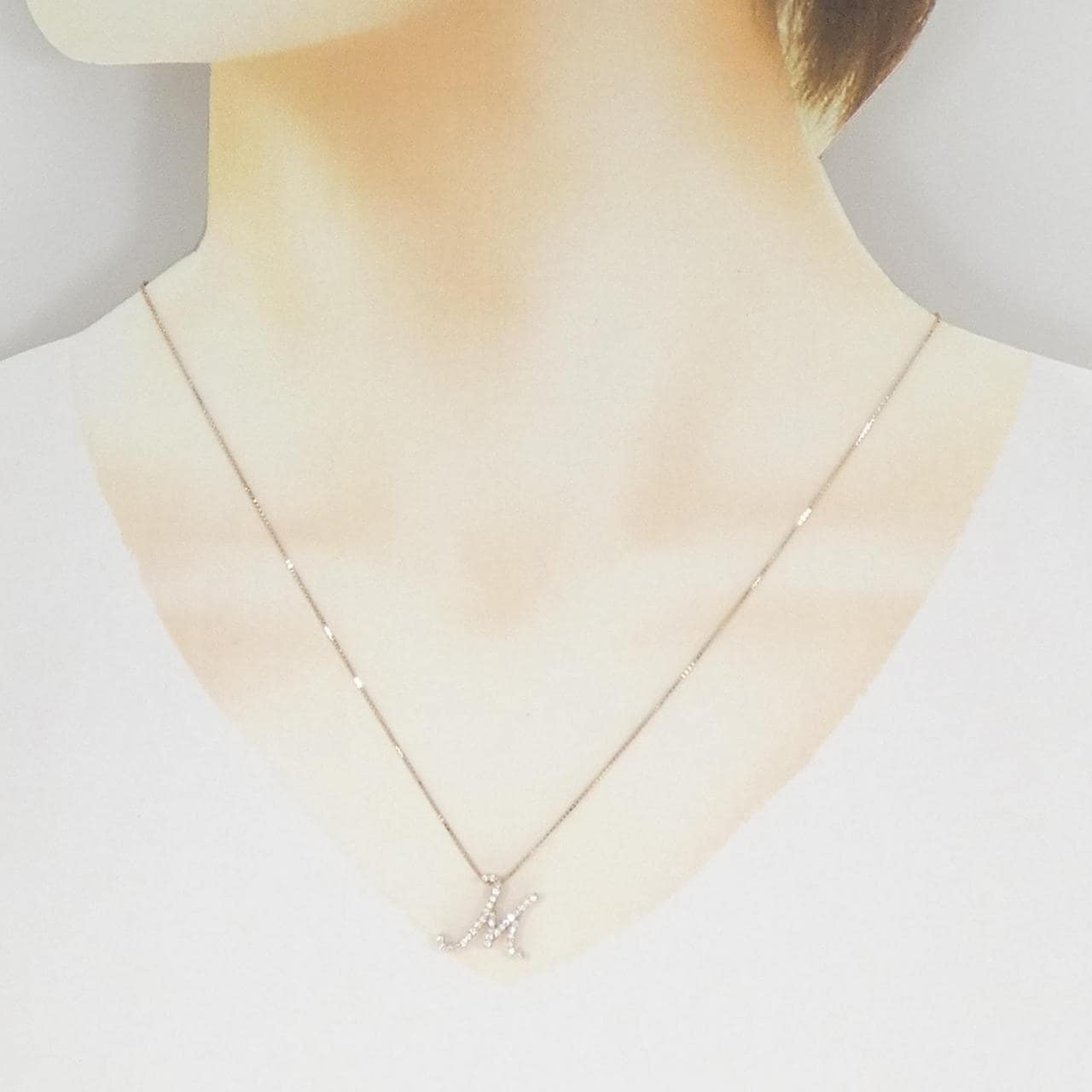 K18PG イニシャルM ダイヤモンド ネックレス 0.18CT