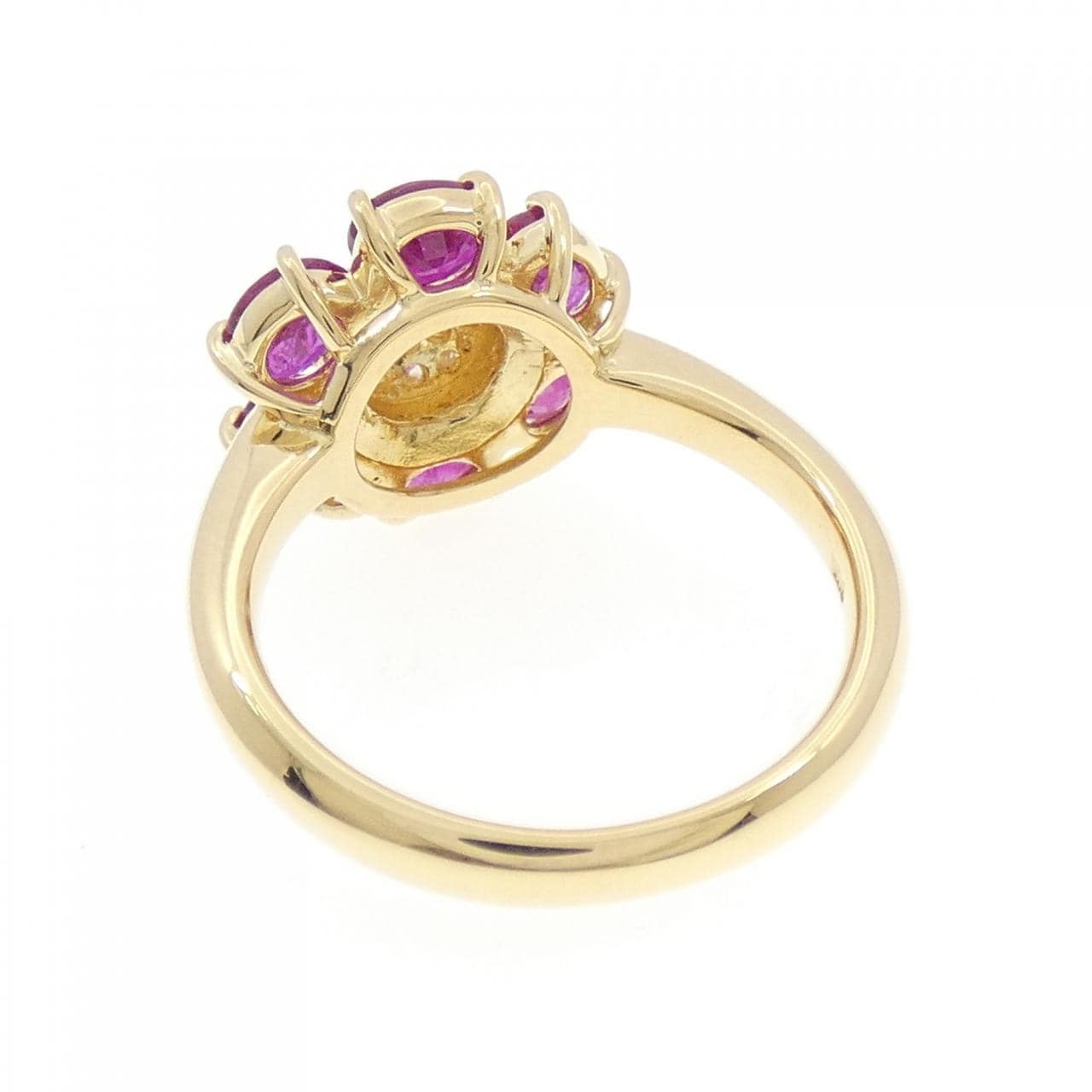 K18YG フラワー ルビー リング 2.10CT