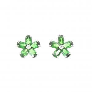 K18WG フラワー グリーンガーネット ピアス 2.00CT