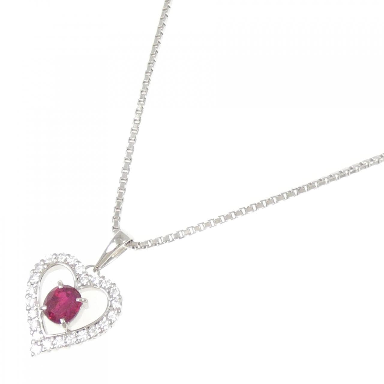 PT900/PT850 ハート ルビー ネックレス 1.00CT