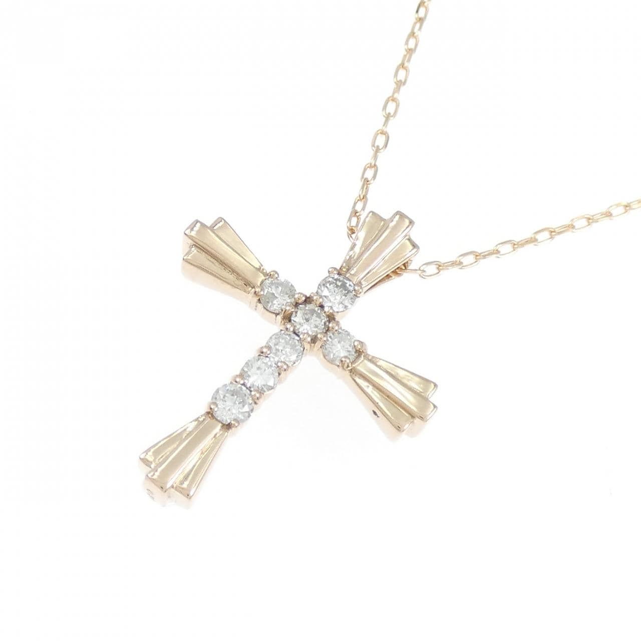 K18PG cross Diamond necklace 0.30CT