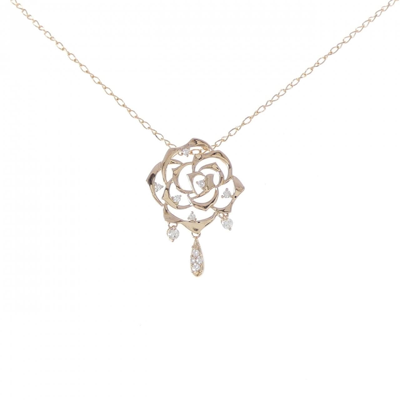 K18PG ローズ ダイヤモンド ネックレス 0.15CT