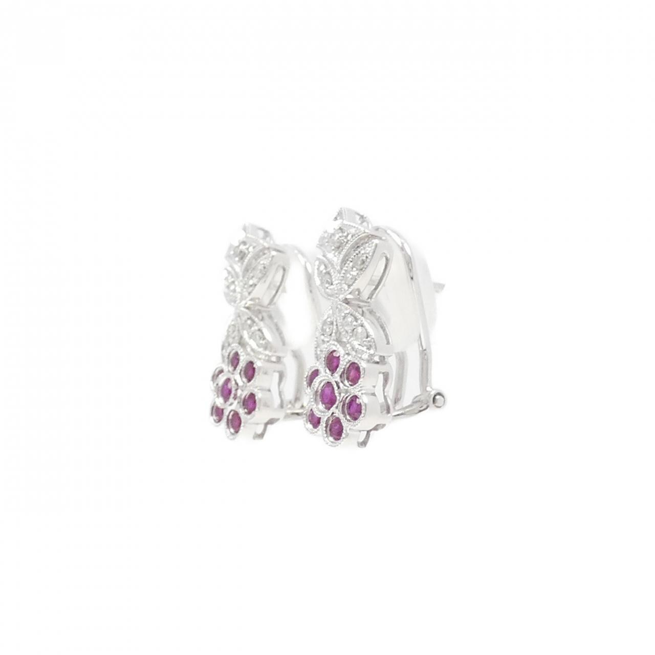 K18WG フラワー ルビー ピアス/イヤリング 0.50CT