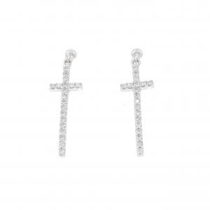 K18WG クロス ダイヤモンド ピアス 0.24CT