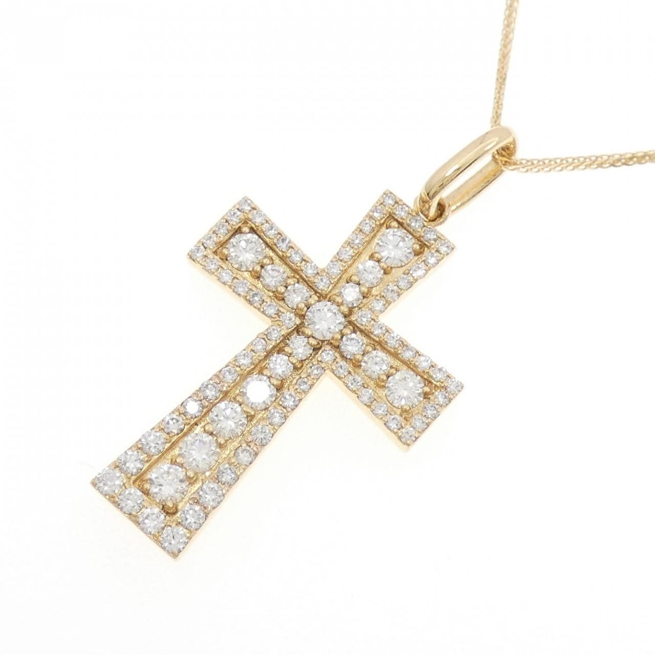 K18YG クロス ダイヤモンド ネックレス 1.10CT