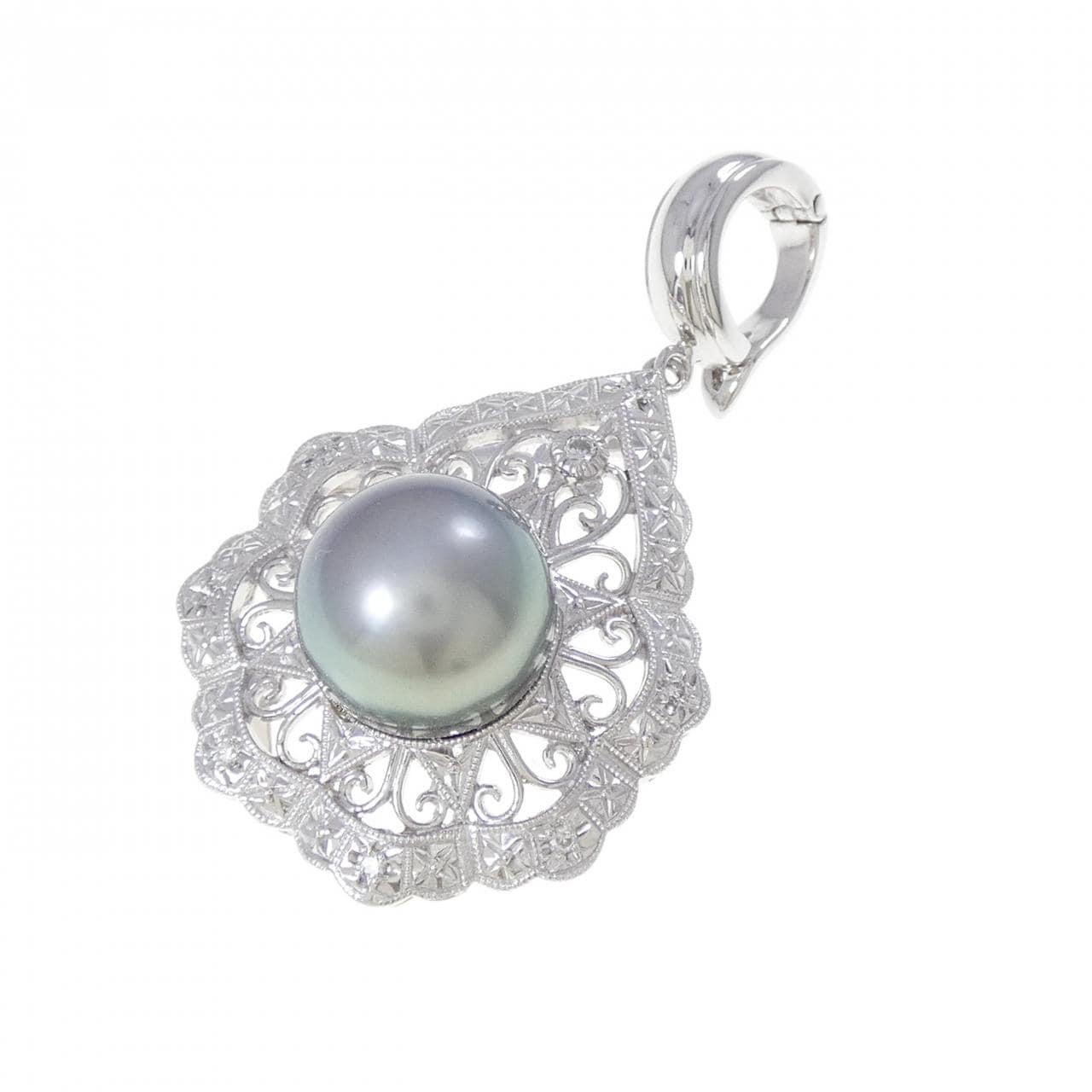 PT900/K14WG 黒蝶パール ペンダント 10.6mm