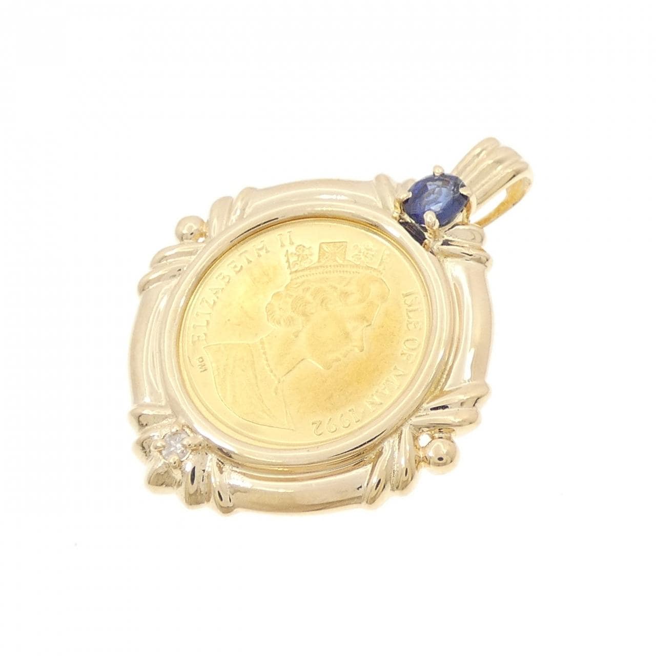K18YG (frame) sapphire coin pendant