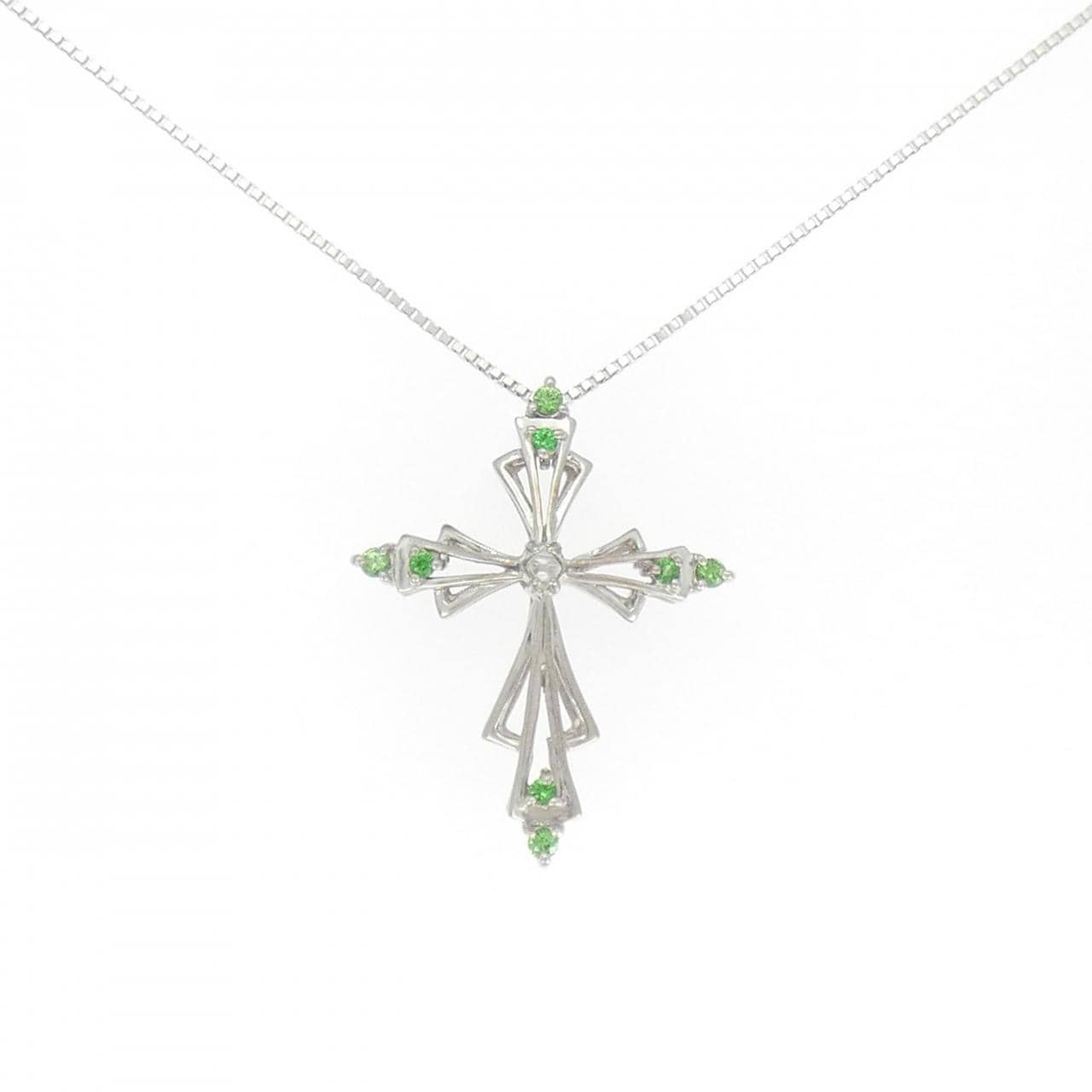 K18WG クロス グリーンガーネット ネックレス