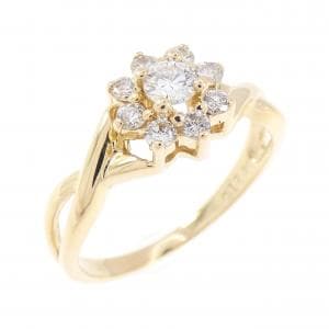 18KTYG フラワー ダイヤモンド リング 0.12CT