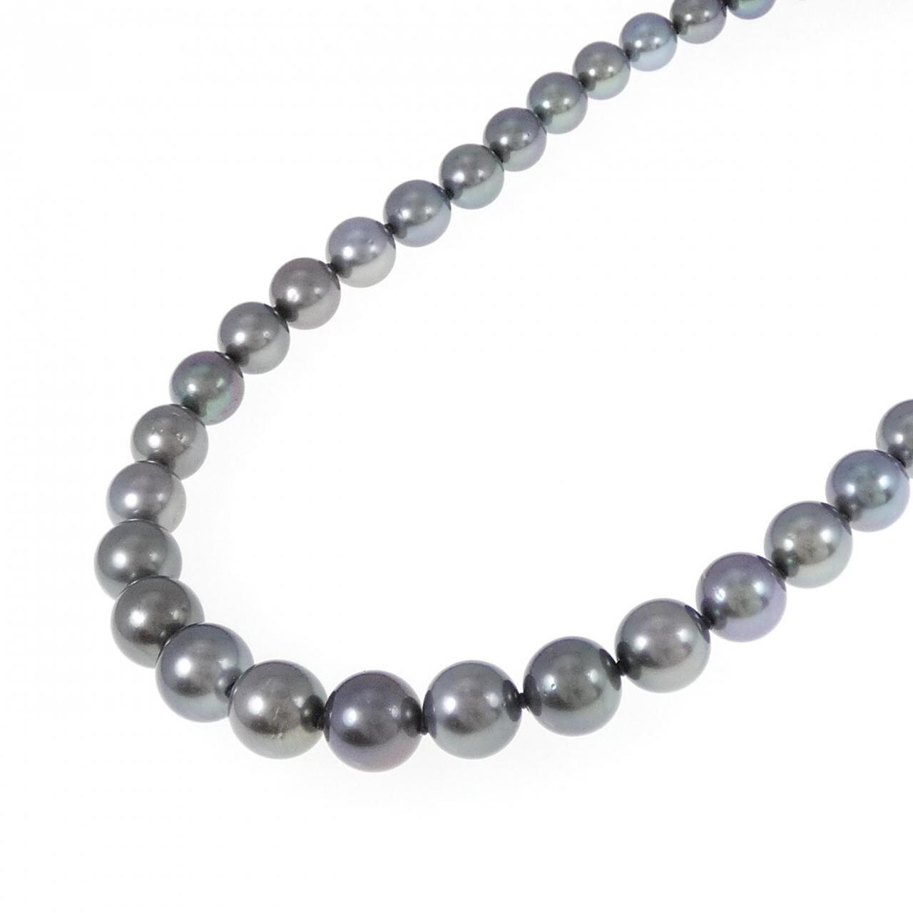 Silver clasp black butterfly pearl necklace 8.5-12mm