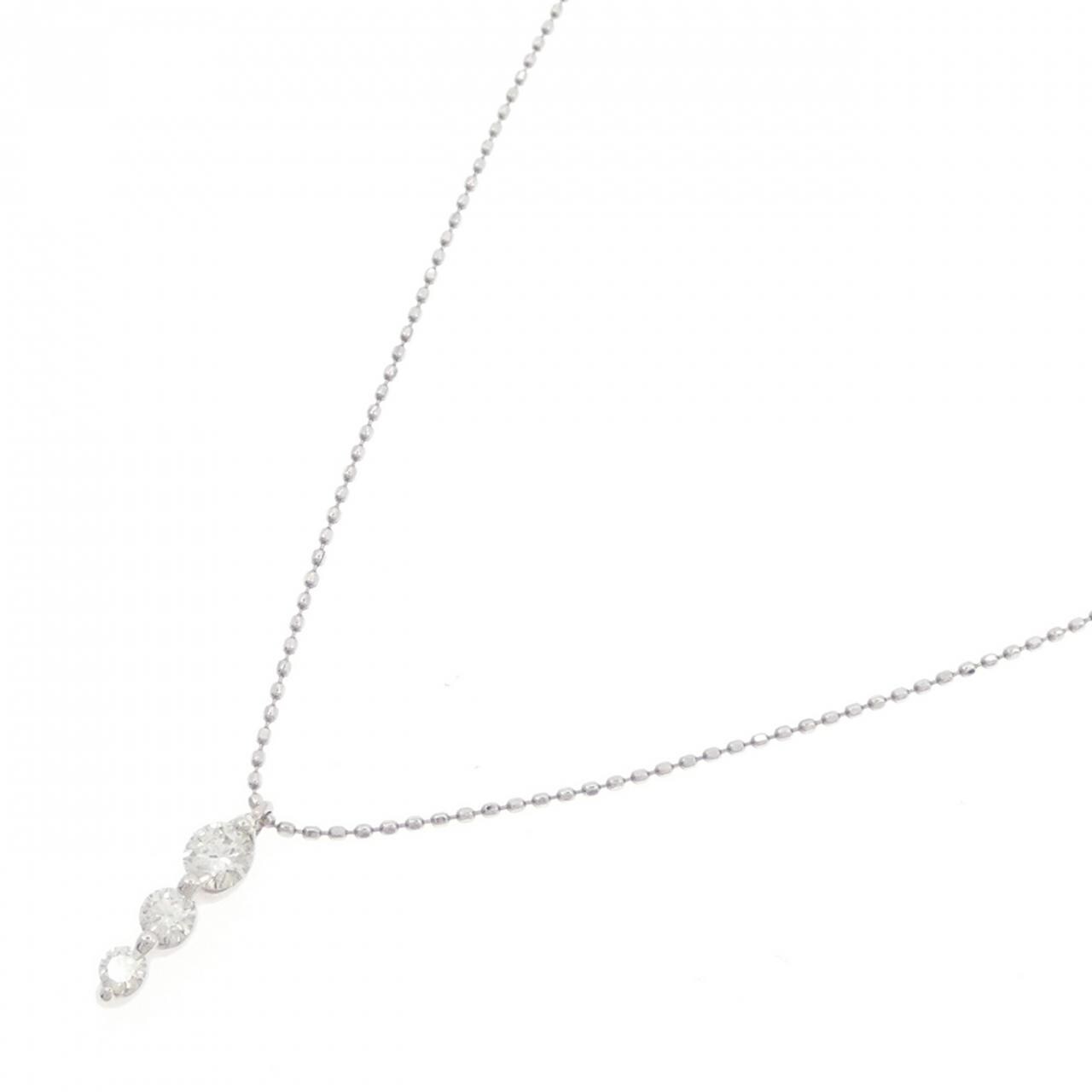 K18WG スリーストーン ダイヤモンド ネックレス 0.30CT