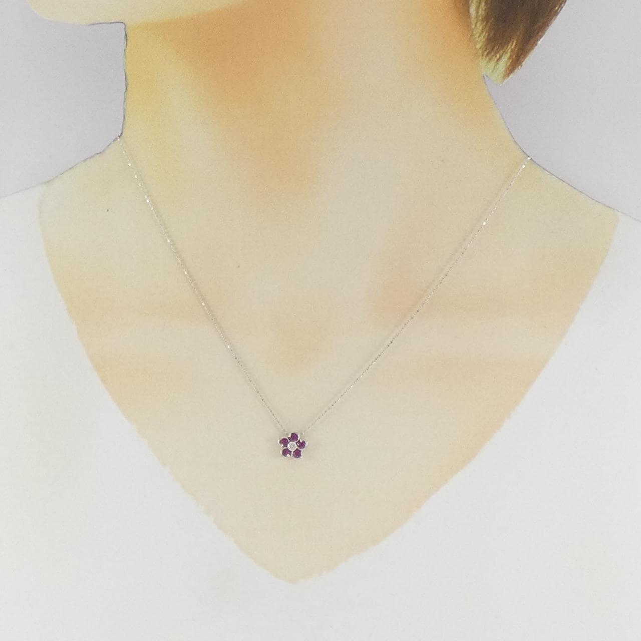 K18WG フラワー ルビー ネックレス