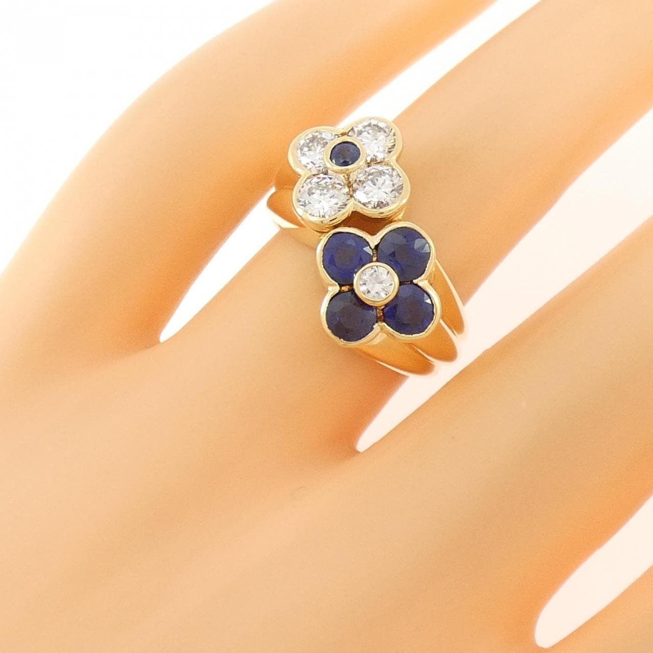 K18YG フラワー サファイヤ リング 1.35CT