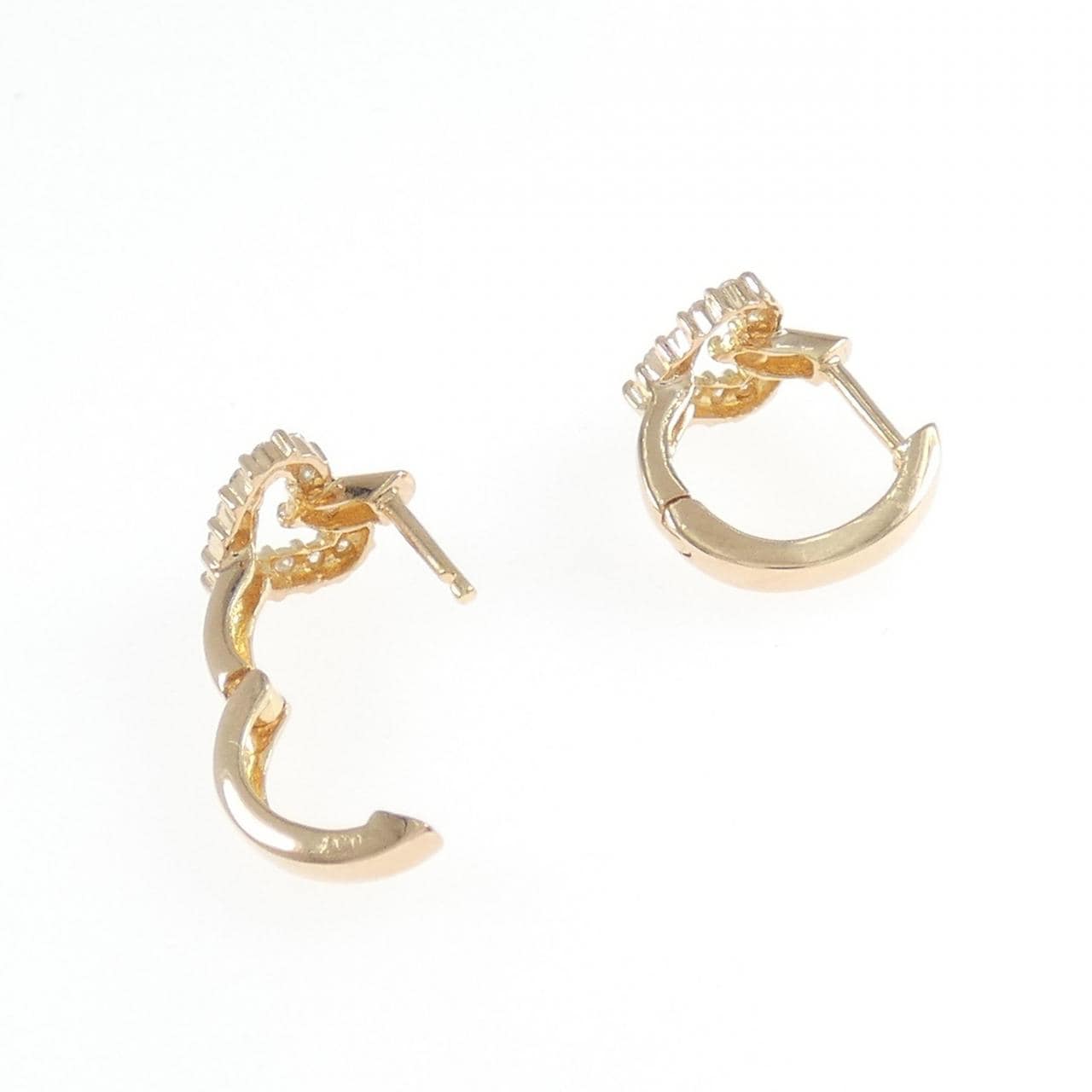 K18PG ハート ダイヤモンド フープ ピアス 0.14CT