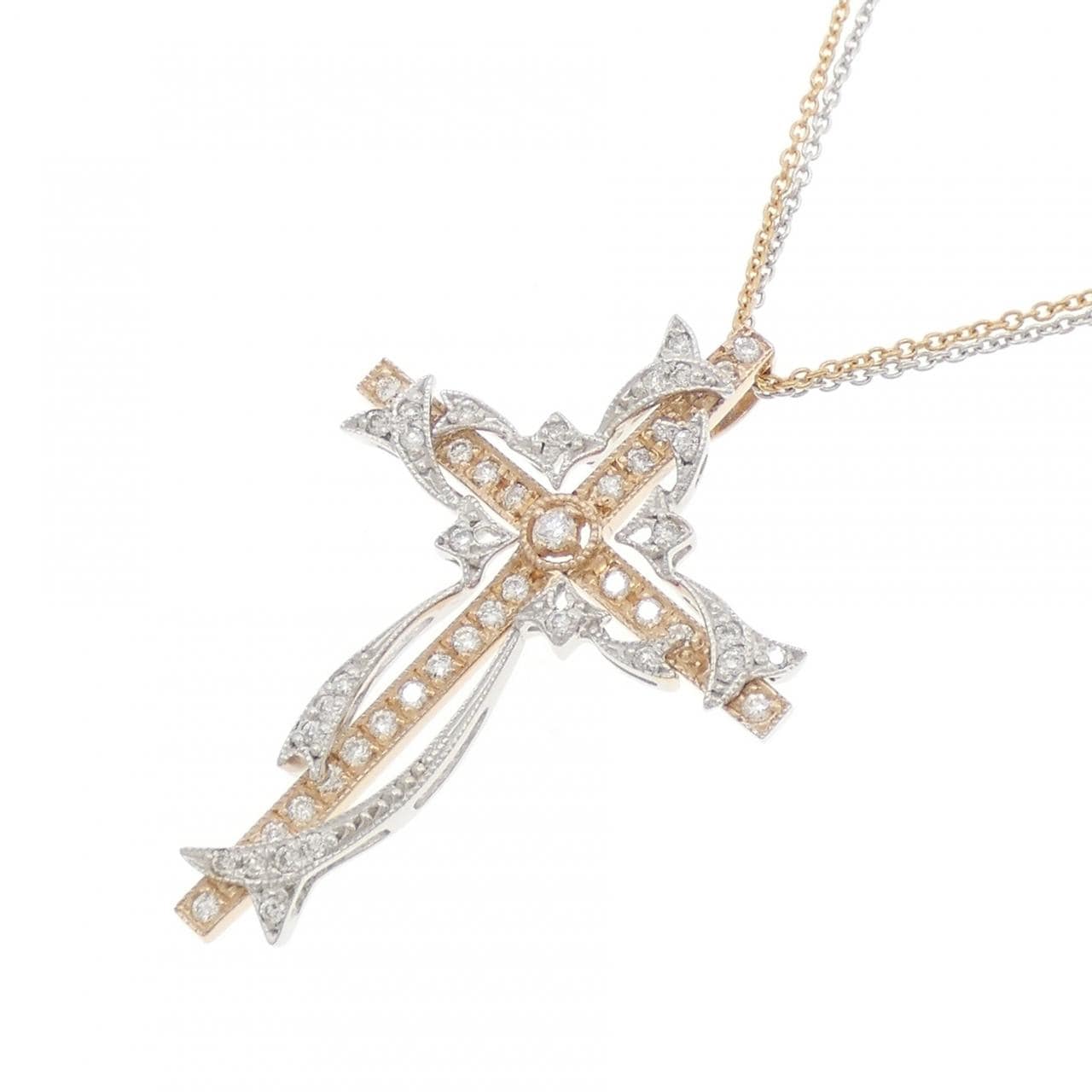 K18PG/K18WG クロス ダイヤモンド ネックレス 0.32CT