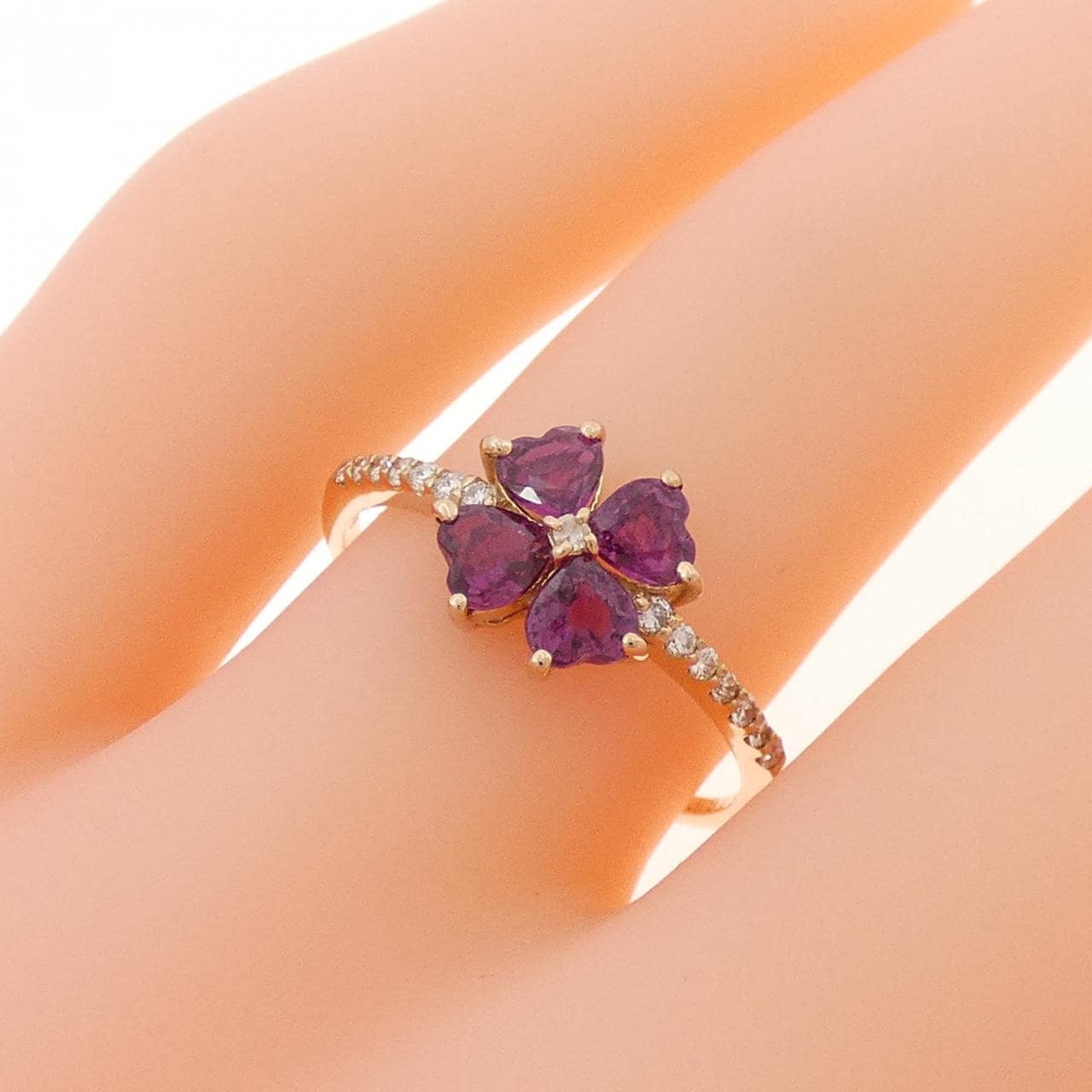 K18PG ハート×フラワー ルビー リング 0.89CT