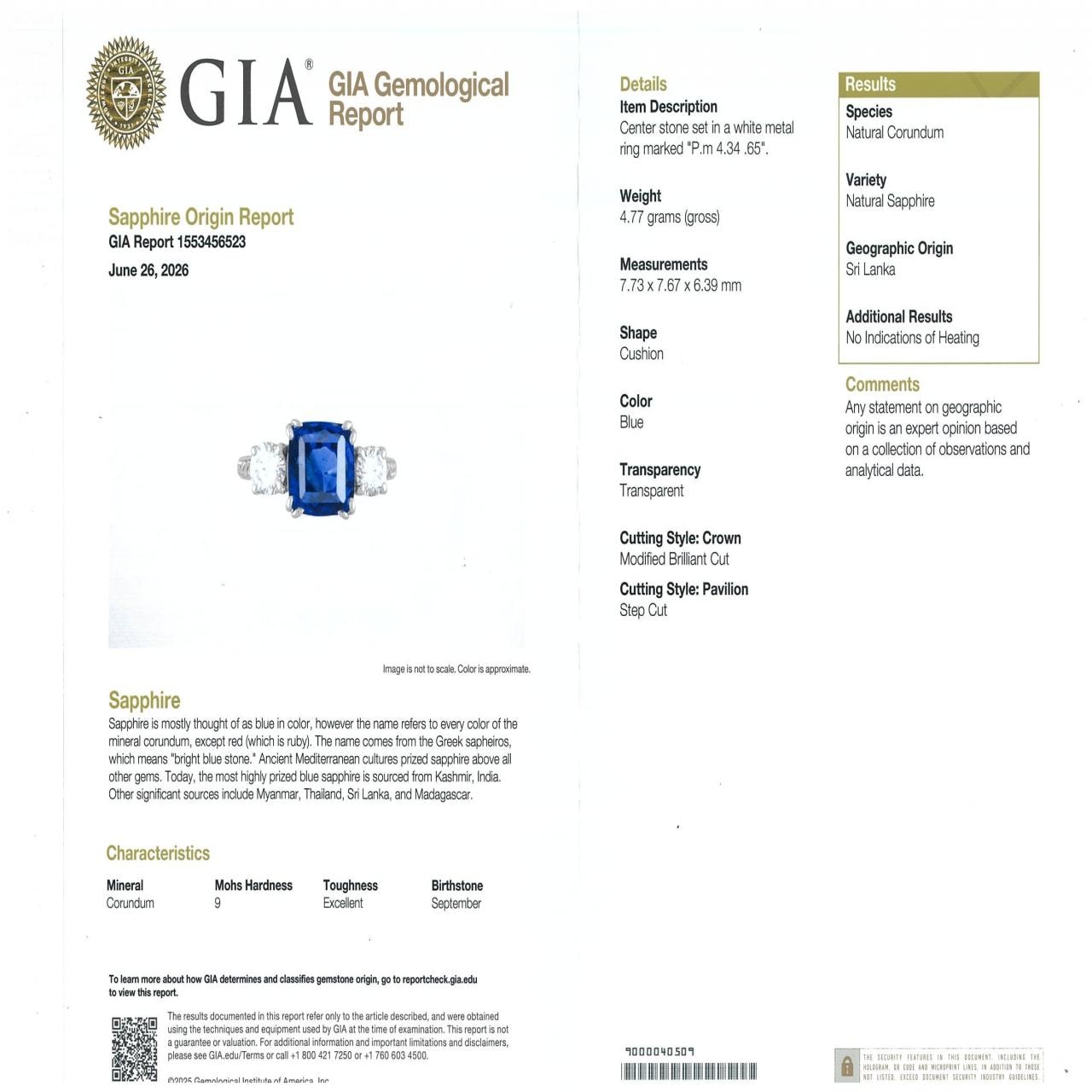PM 非加熱 サファイヤ リング 4.34CT スリランカ産