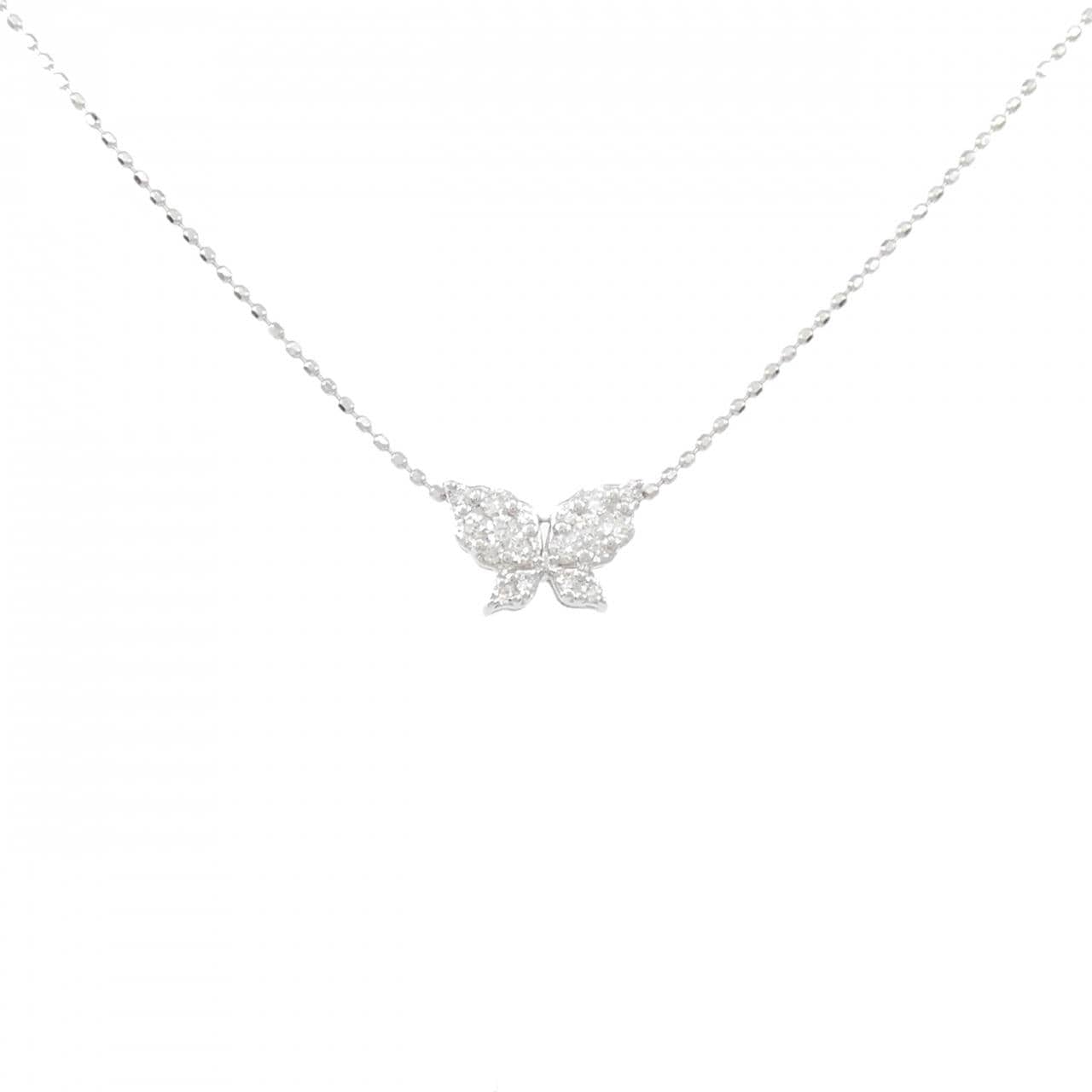 K18WG Butterfly Diamond Necklace 0.17CT