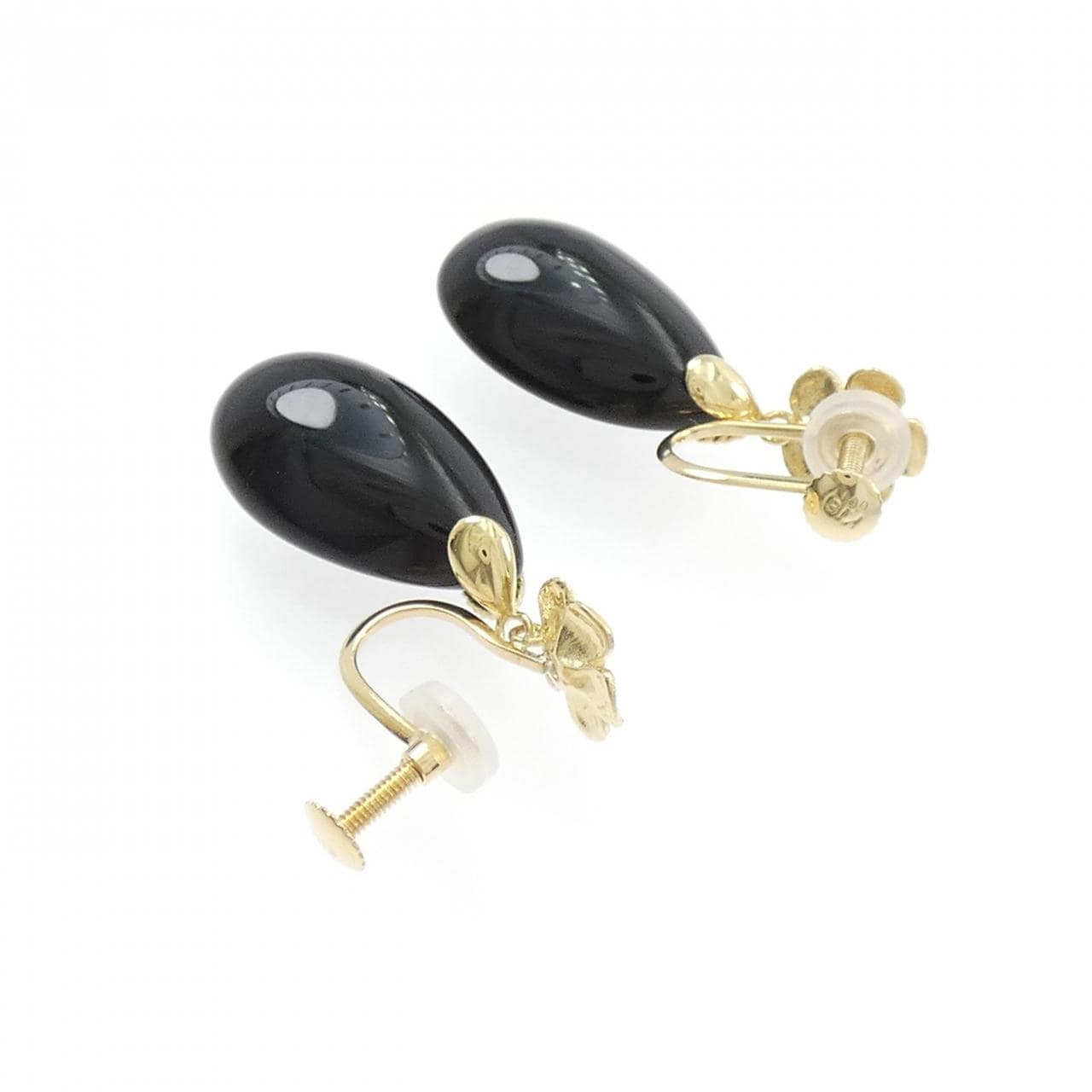 K18YG Flower Onyx Earrings