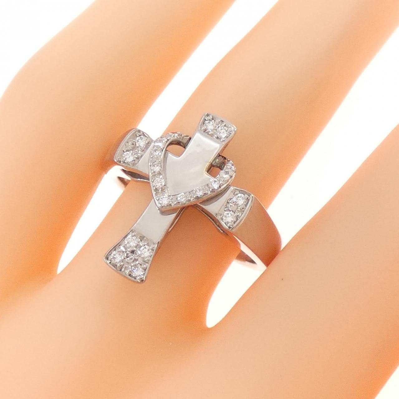 K18WG クロス ダイヤモンド リング 0.16CT