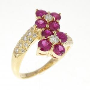 K18YG フラワー ルビー リング 1.08CT