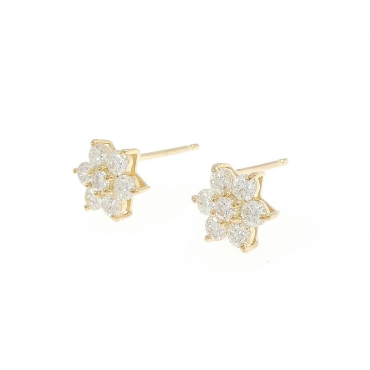 【リメイク】K18YG フラワー ダイヤモンド ピアス 0.60CT