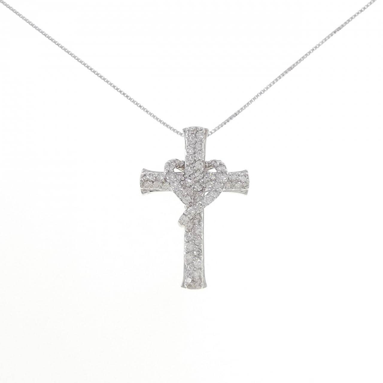 K18WG クロス ダイヤモンド ネックレス 0.64CT