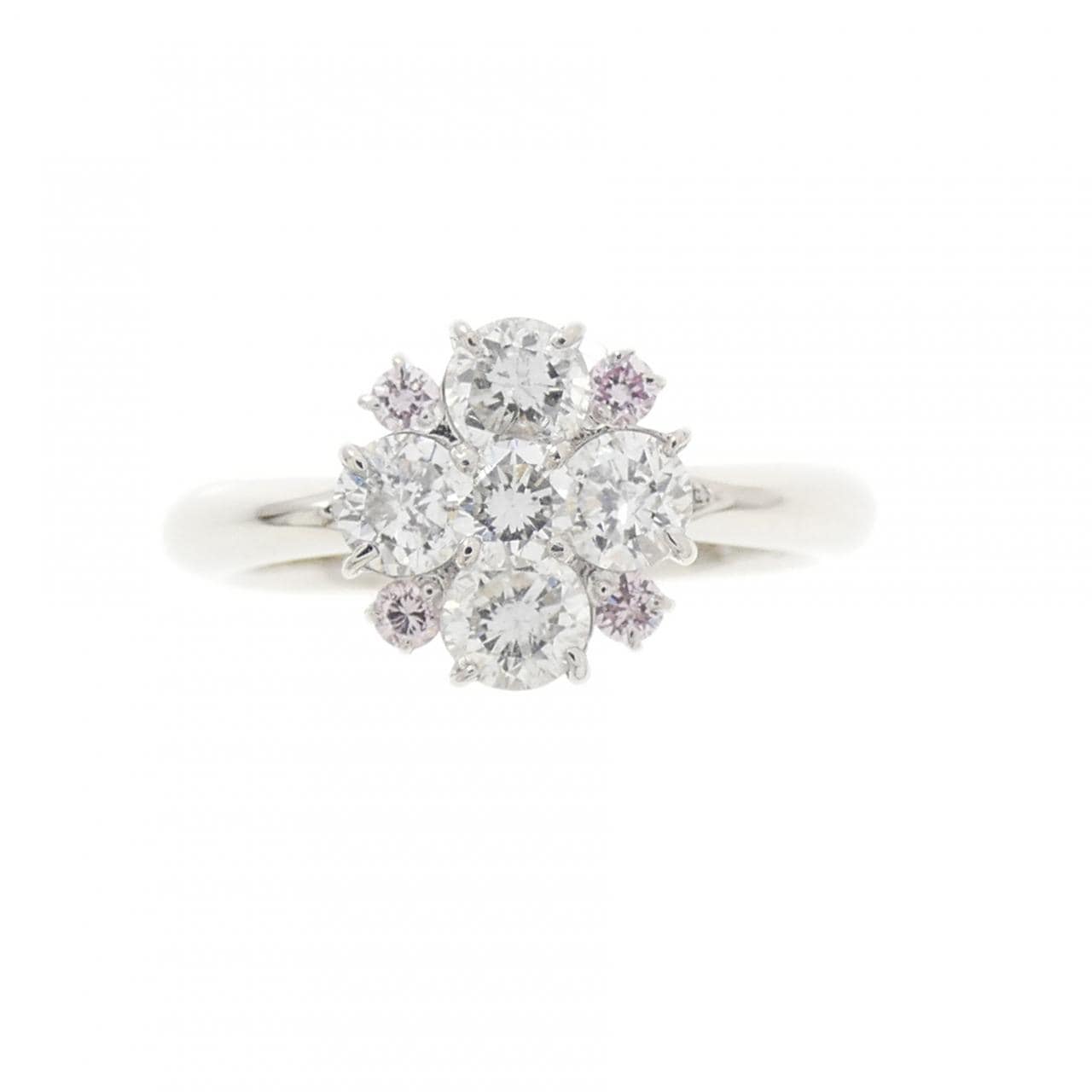 PT900 フラワー ダイヤモンド ピンキーリング 0.52CT