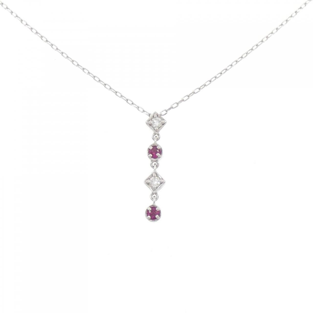 K18WG/PT850 ルビー ネックレス