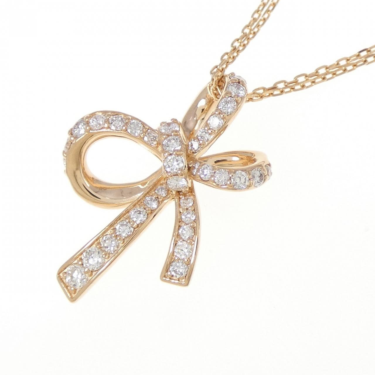 K18PG リボン ダイヤモンド ネックレス 0.43CT