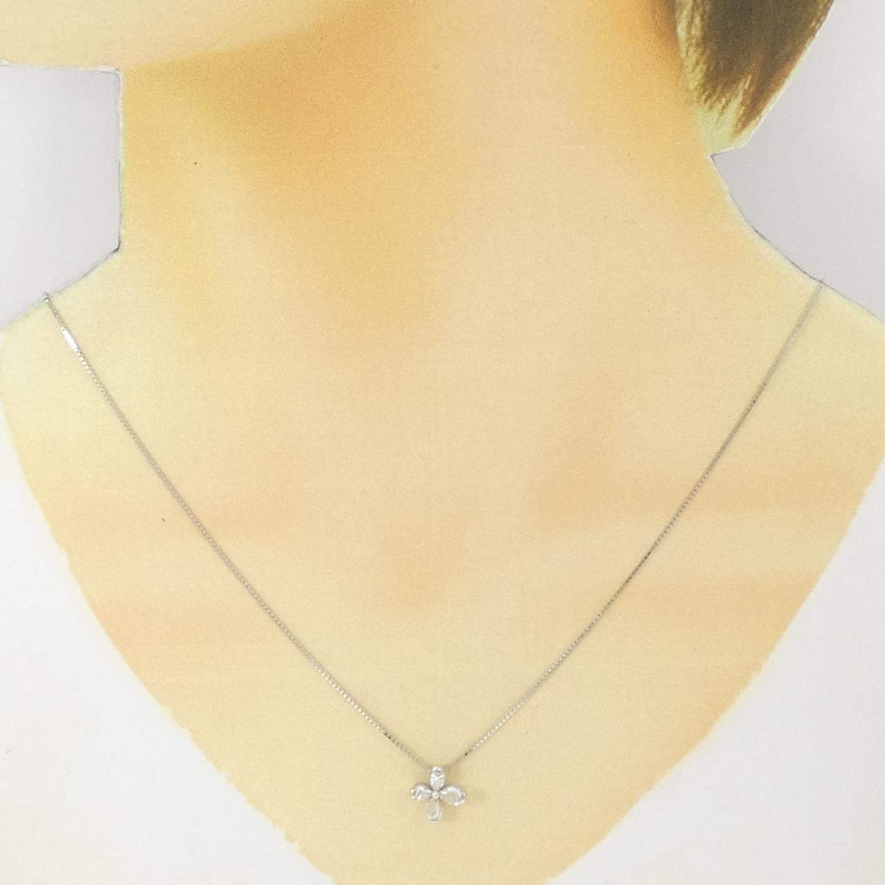 K18WG フラワー ダイヤモンド ネックレス 0.29CT