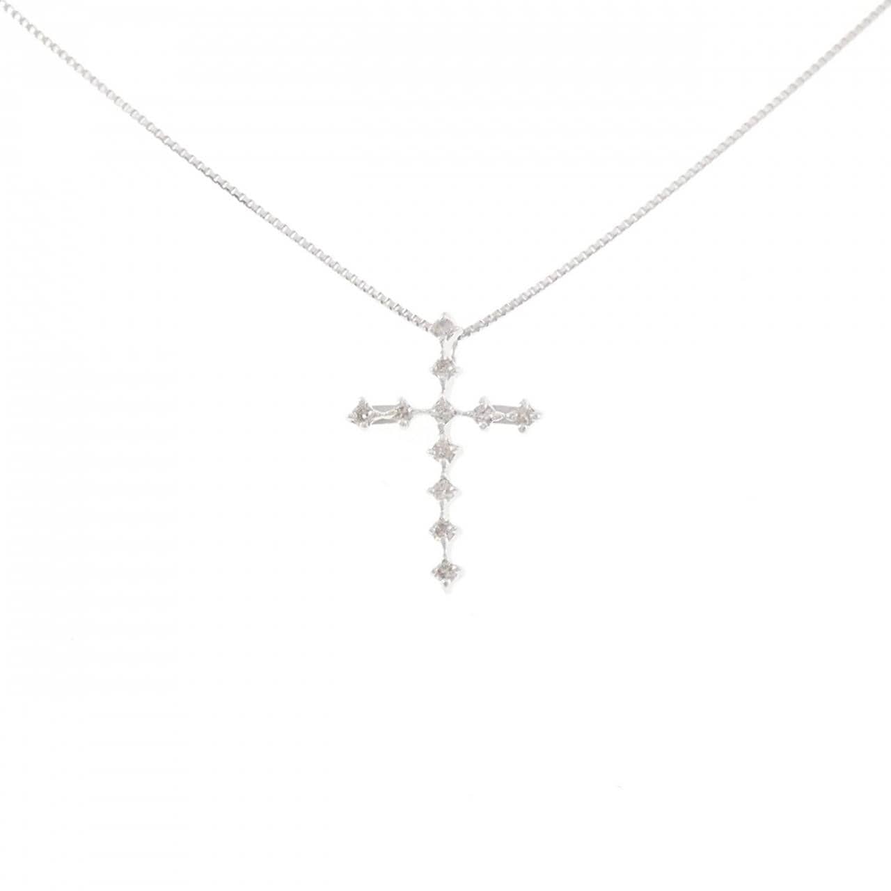 K18WG クロス ダイヤモンド ネックレス 0.10CT