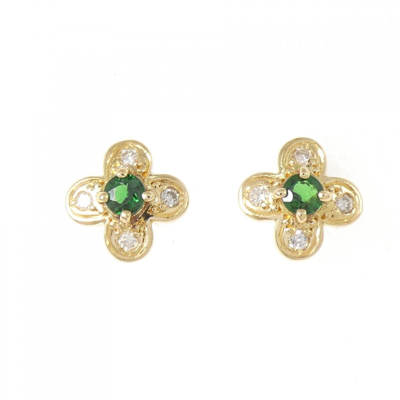 K18YG フラワー ガーネット ピアス 0.26CT