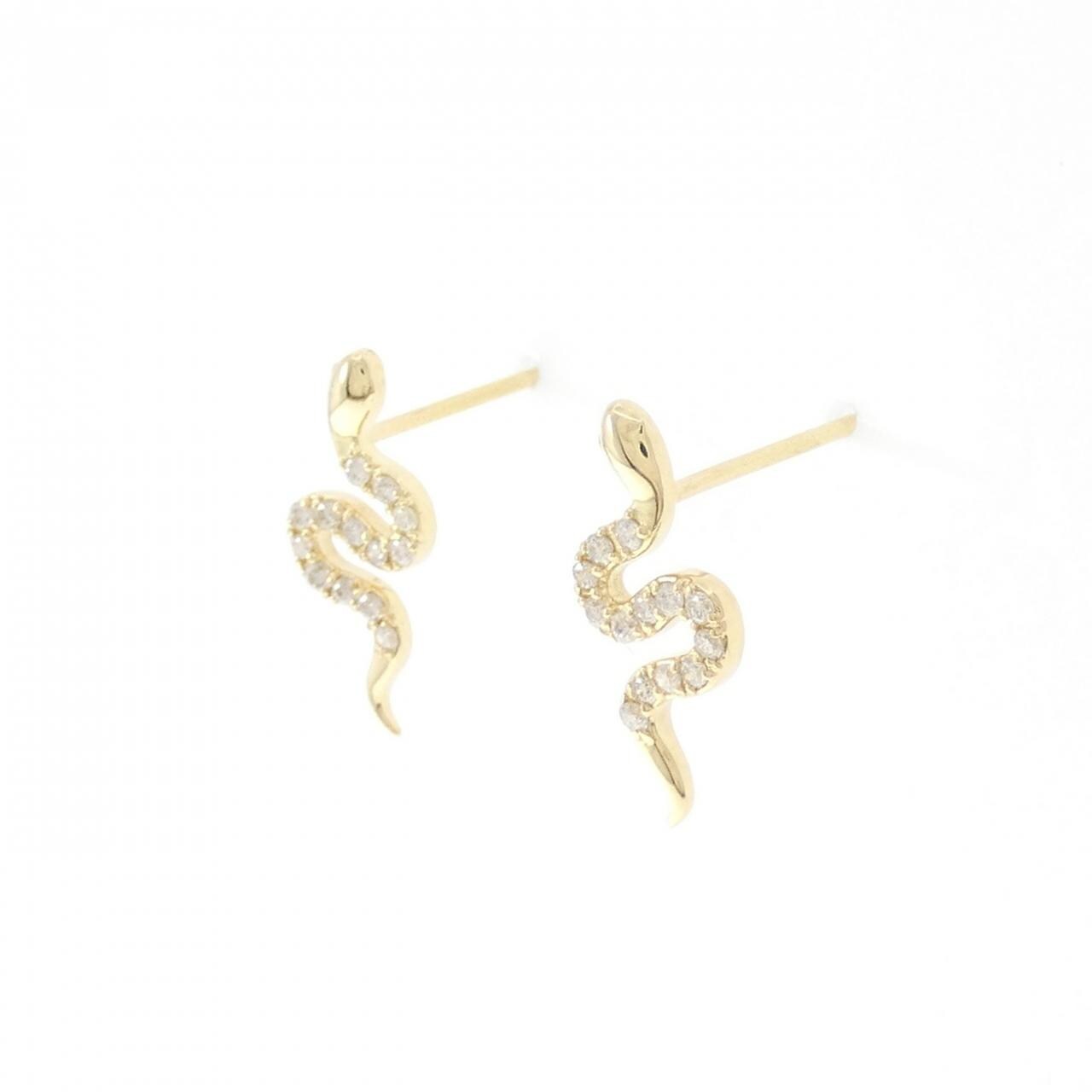 【新品】K18YG スネーク ダイヤモンド ピアス 0.12CT