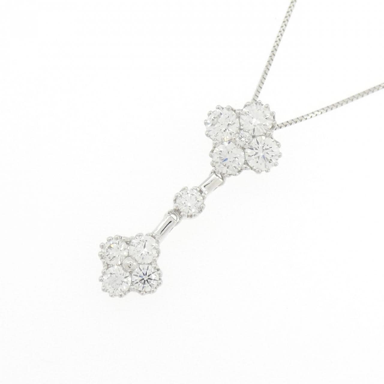 K18WG フラワー ダイヤモンド ネックレス 0.98CT