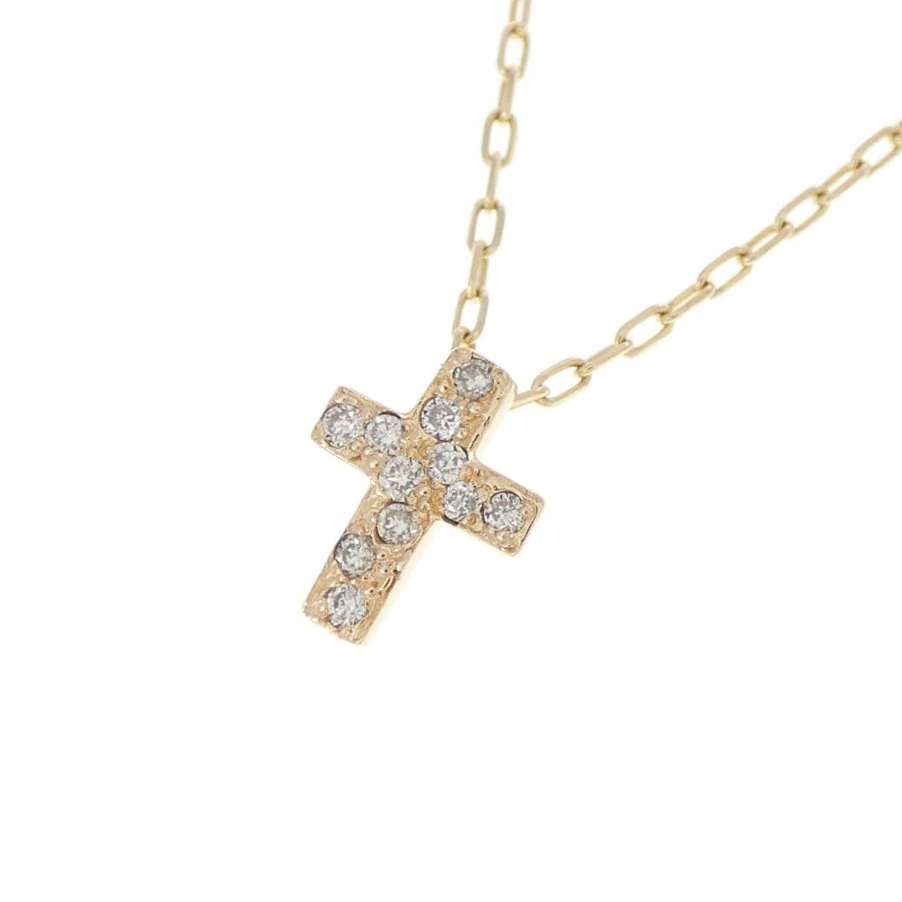 K10YG クロス ダイヤモンド ネックレス 0.05CT