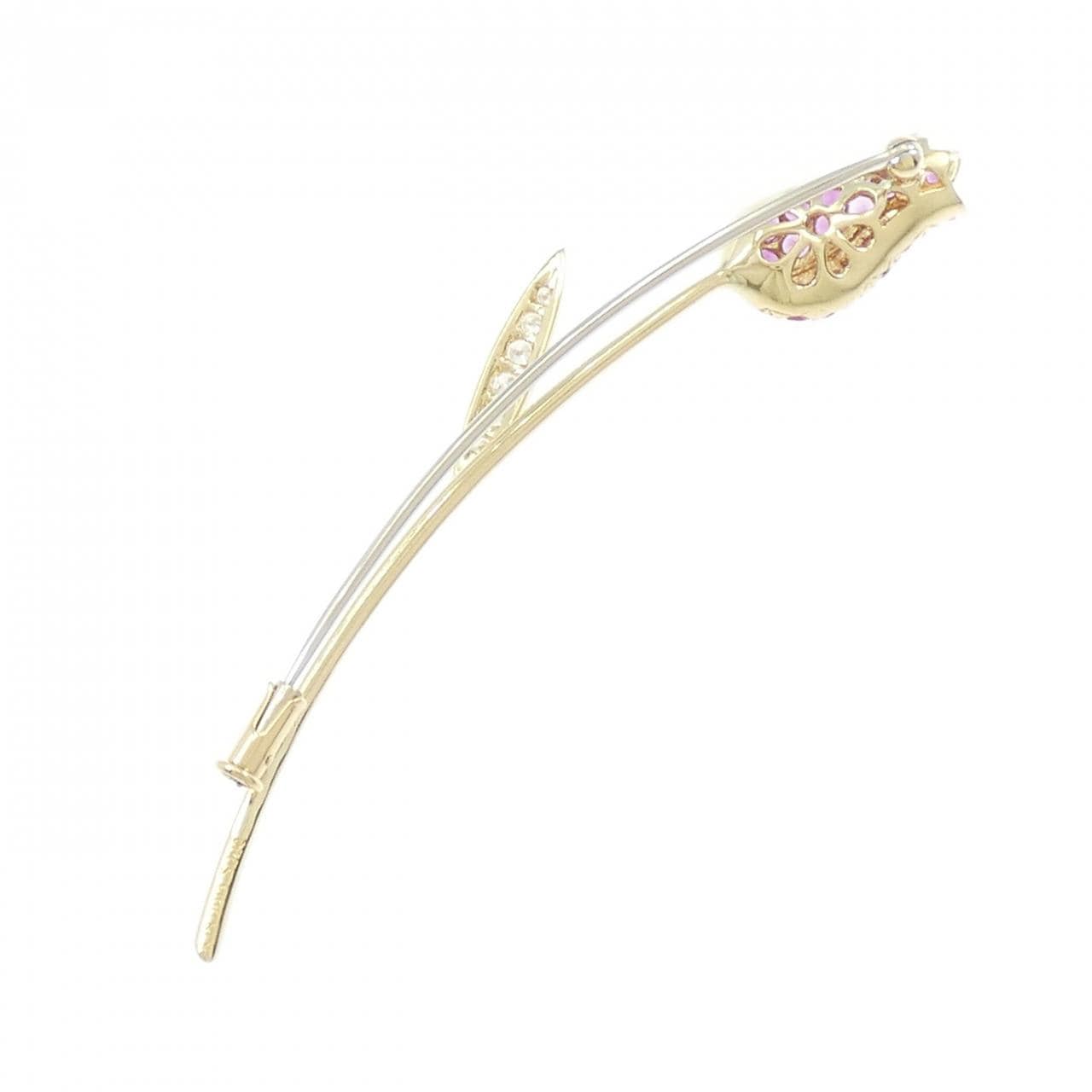 K18YG/K18WG チューリップ サファイヤ ブローチ 0.80CT