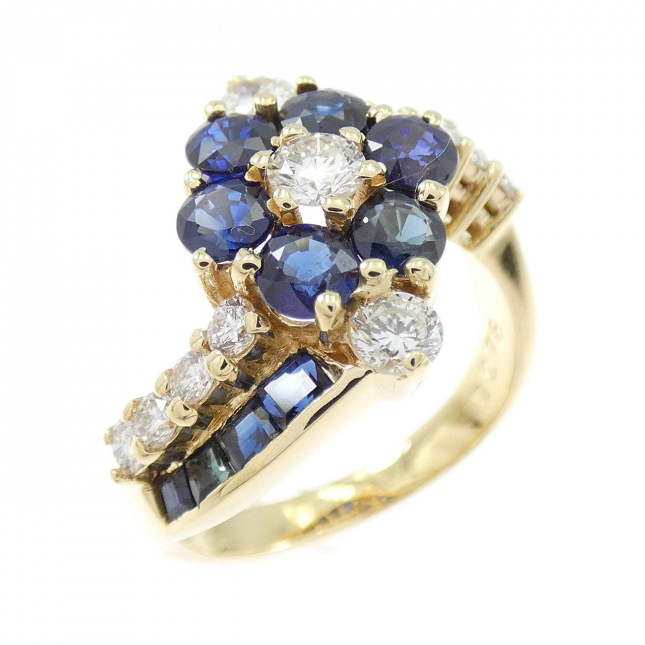 K18YG フラワー サファイア リング 2.30CT