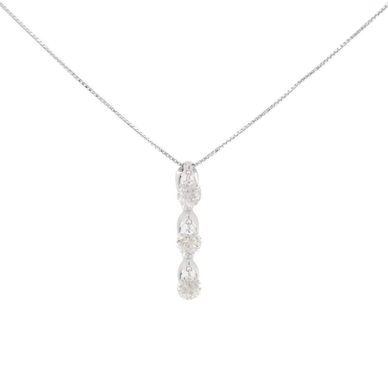 K18WG スリーストーン ダイヤモンド ネックレス 1.00CT