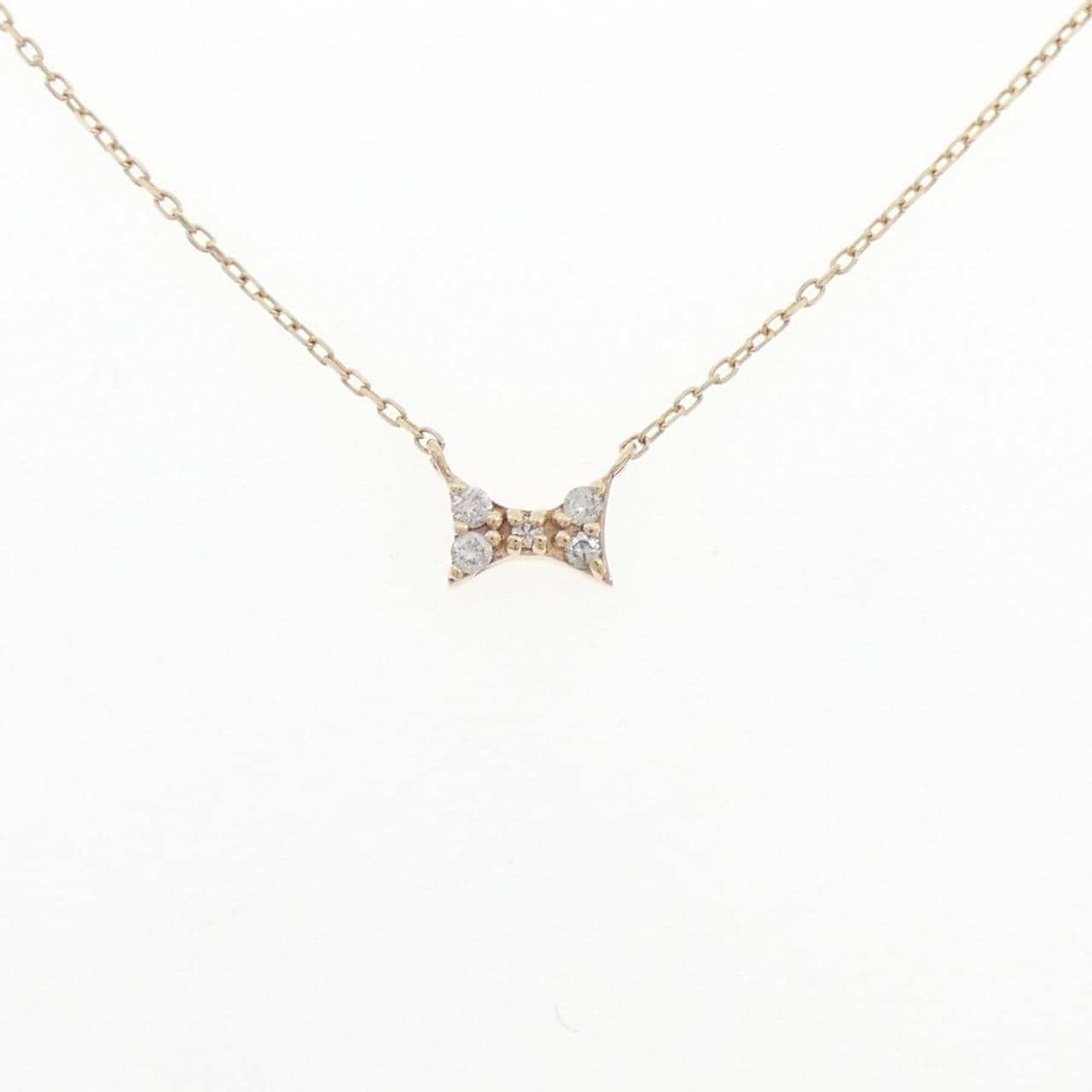 K10YG リボン ダイヤモンド ネックレス 0.04CT