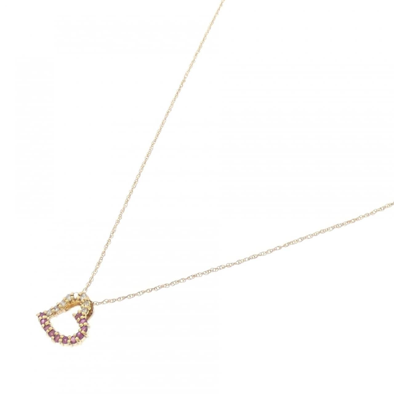 K18YG/750YG ハート ルビー ネックレス 0.15CT