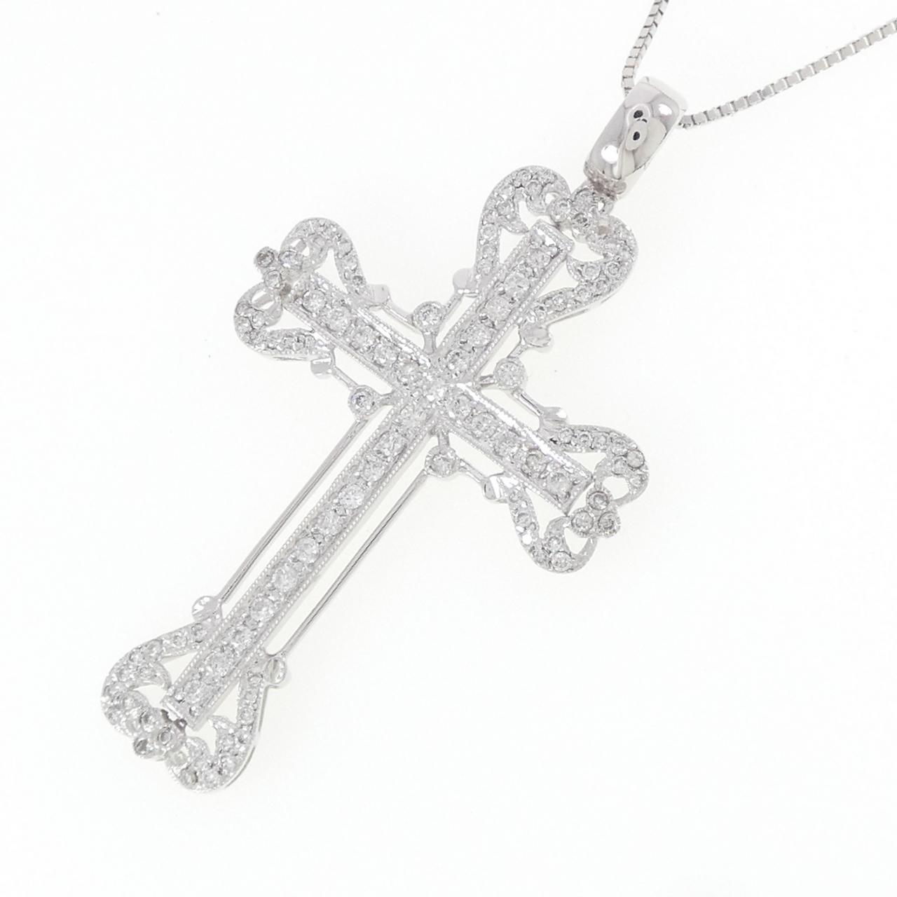 18KWG/K18WG クロス ダイヤモンド ネックレス 0.65CT
