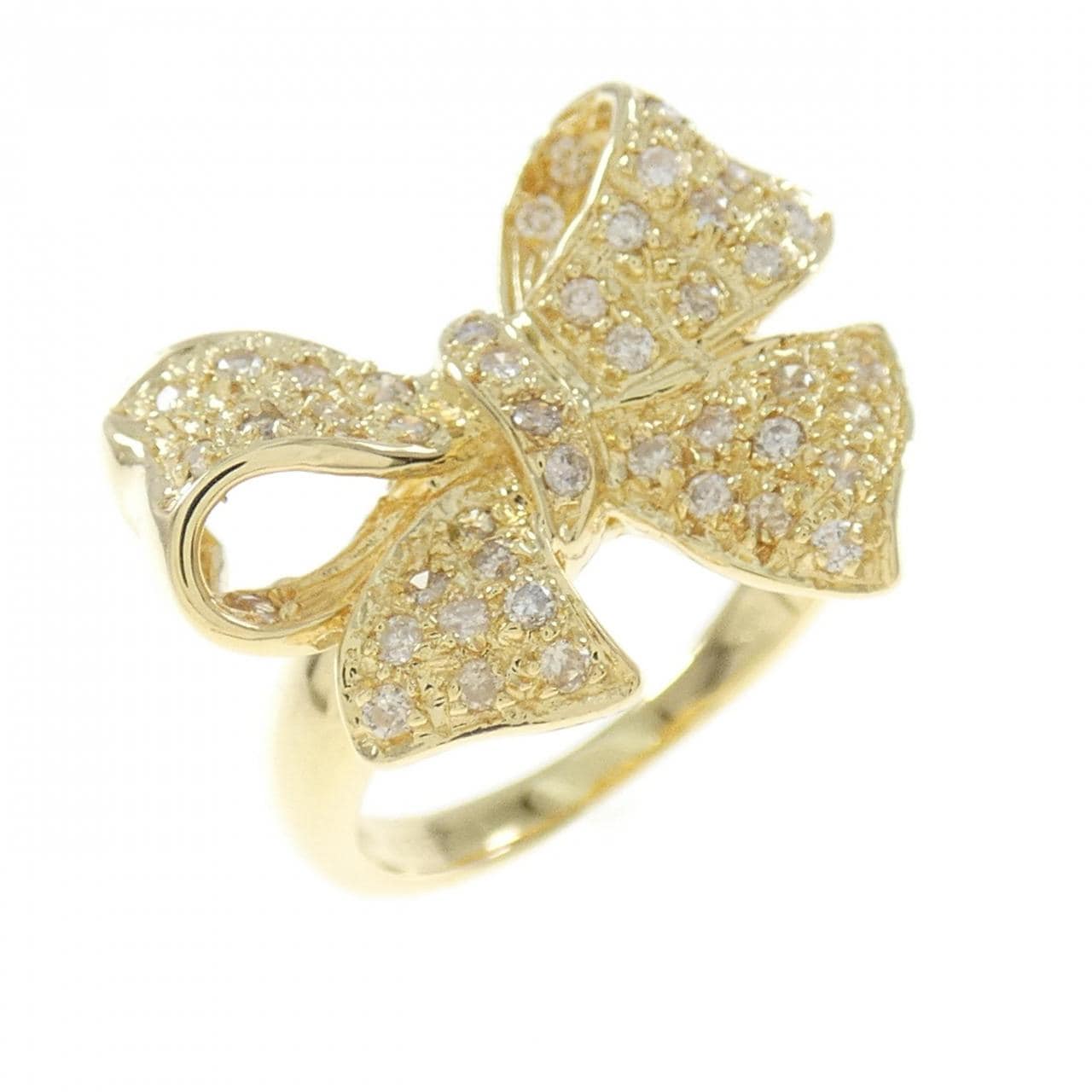 K18YG ribbon Diamond ring 0.35CT