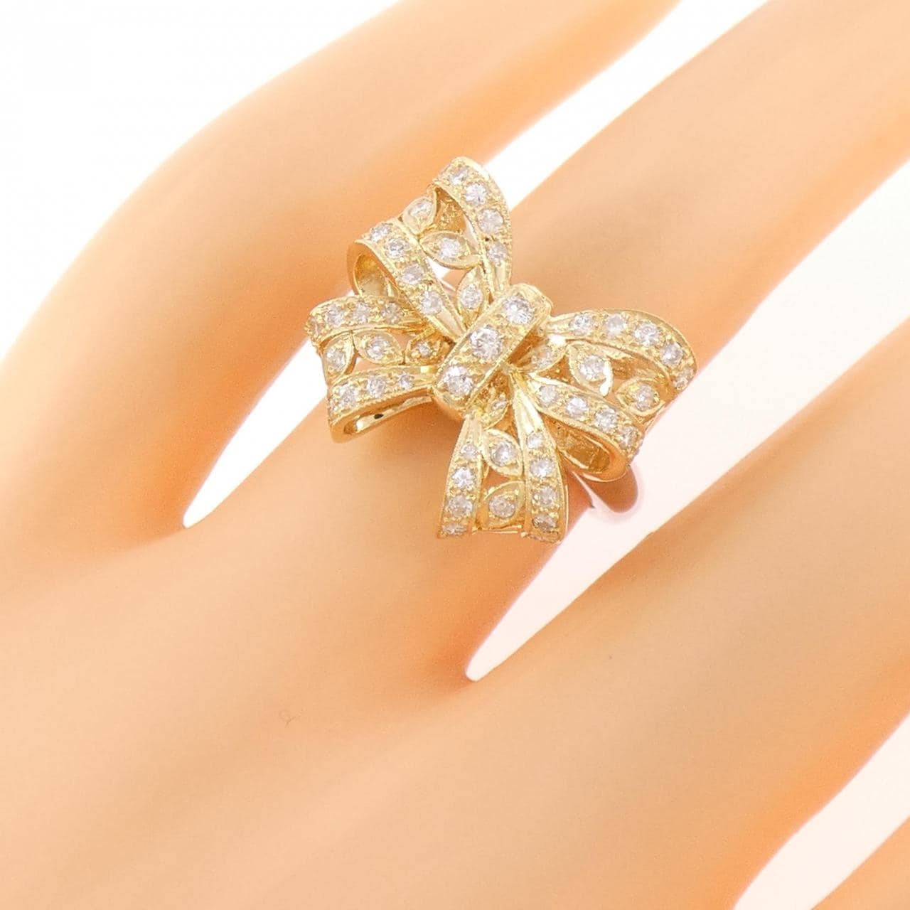 K18YG/PT900 リボン ダイヤモンド リング 0.41CT
