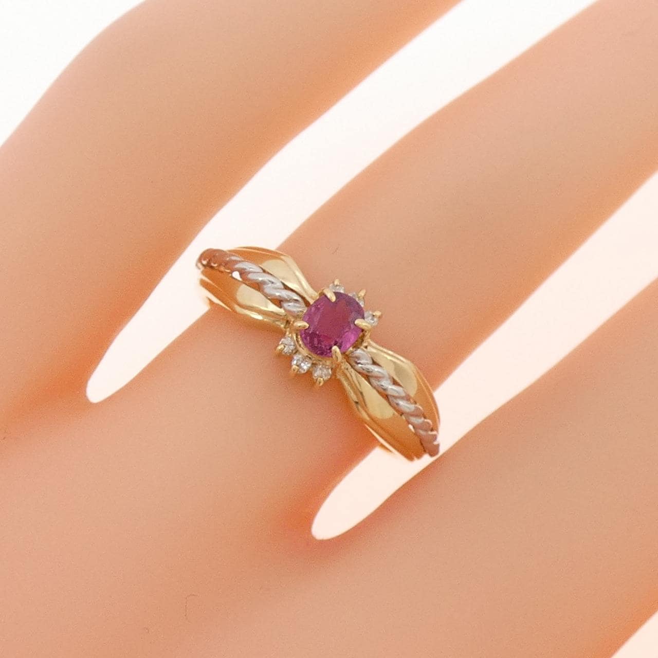 K18YG/PT850 ルビー リング 0.24CT