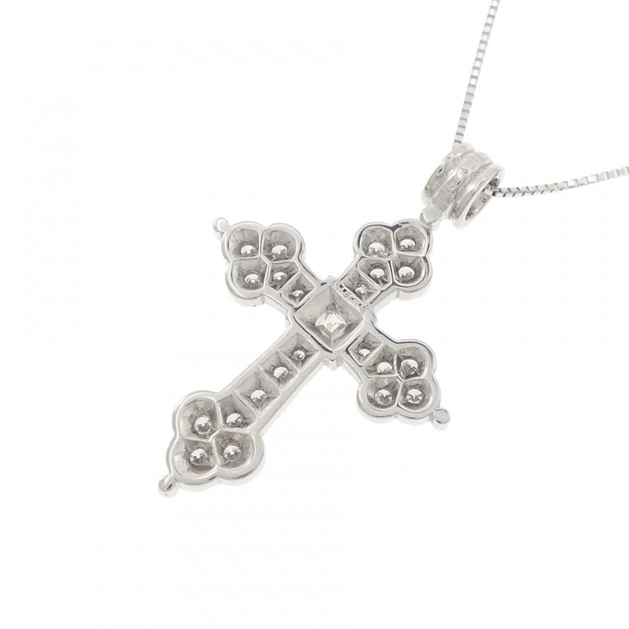 K18WG クロス ダイヤモンド ネックレス 0.15CT