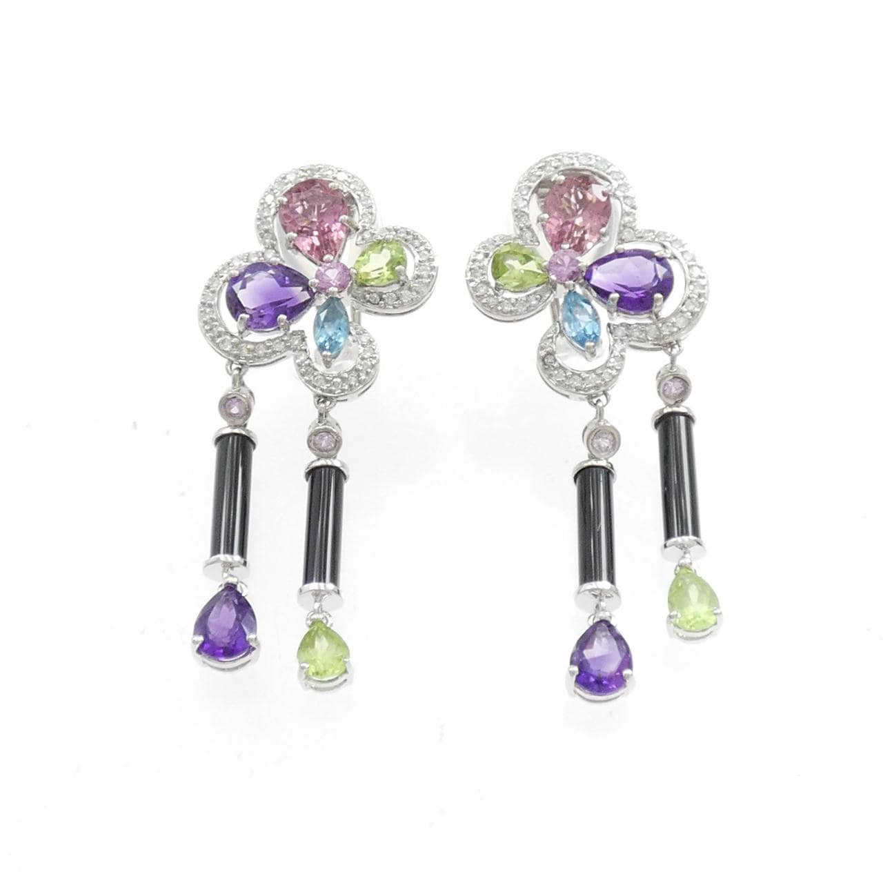 K18WG カラーストーン ピアス/イヤリング