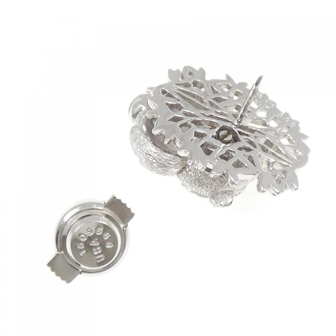 K18WG フクロウ ダイヤモンド ブローチ 0.06CT